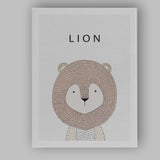 Minimalist Cute Lion Nursery Animal Illustration Canvas Wall Art Print Decor Picture Ready to Hang