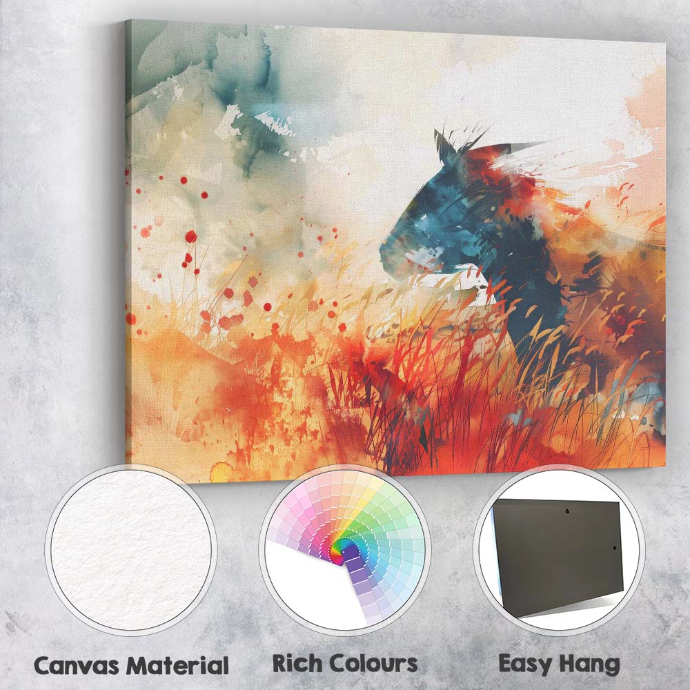 Abstract Watercolour Black Cat Meadow Portrait Canvas Wall Art Print Decor Picture Ready to Hang