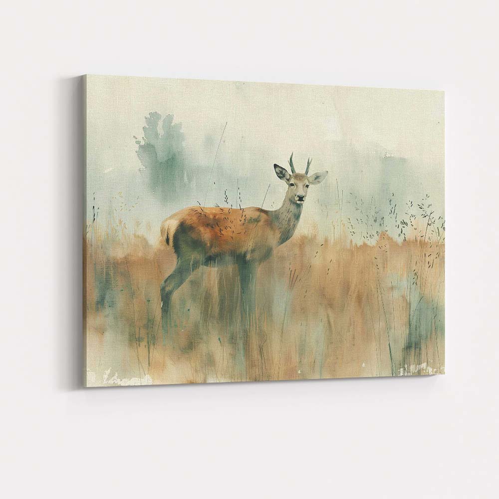 Soft Watercolour Woodland Deer Wildlife Landscape Canvas Wall Art Print Decor Picture Ready to Hang