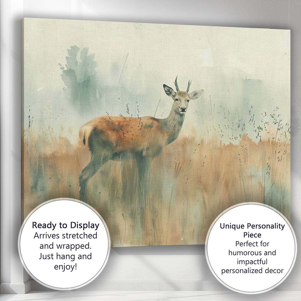 Soft Watercolour Woodland Deer Wildlife Landscape Canvas Wall Art Print Decor Picture Ready to Hang