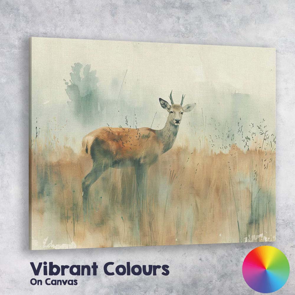 Soft Watercolour Woodland Deer Wildlife Landscape Canvas Wall Art Print Decor Picture Ready to Hang