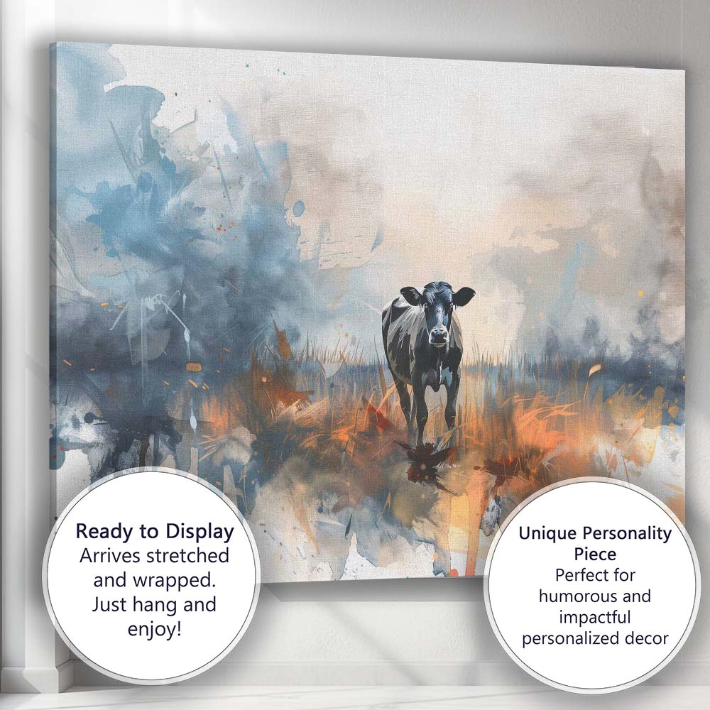 Contemporary Watercolour Highland Cow Abstract Landscape Canvas Wall Art Print Decor Picture Ready to Hang