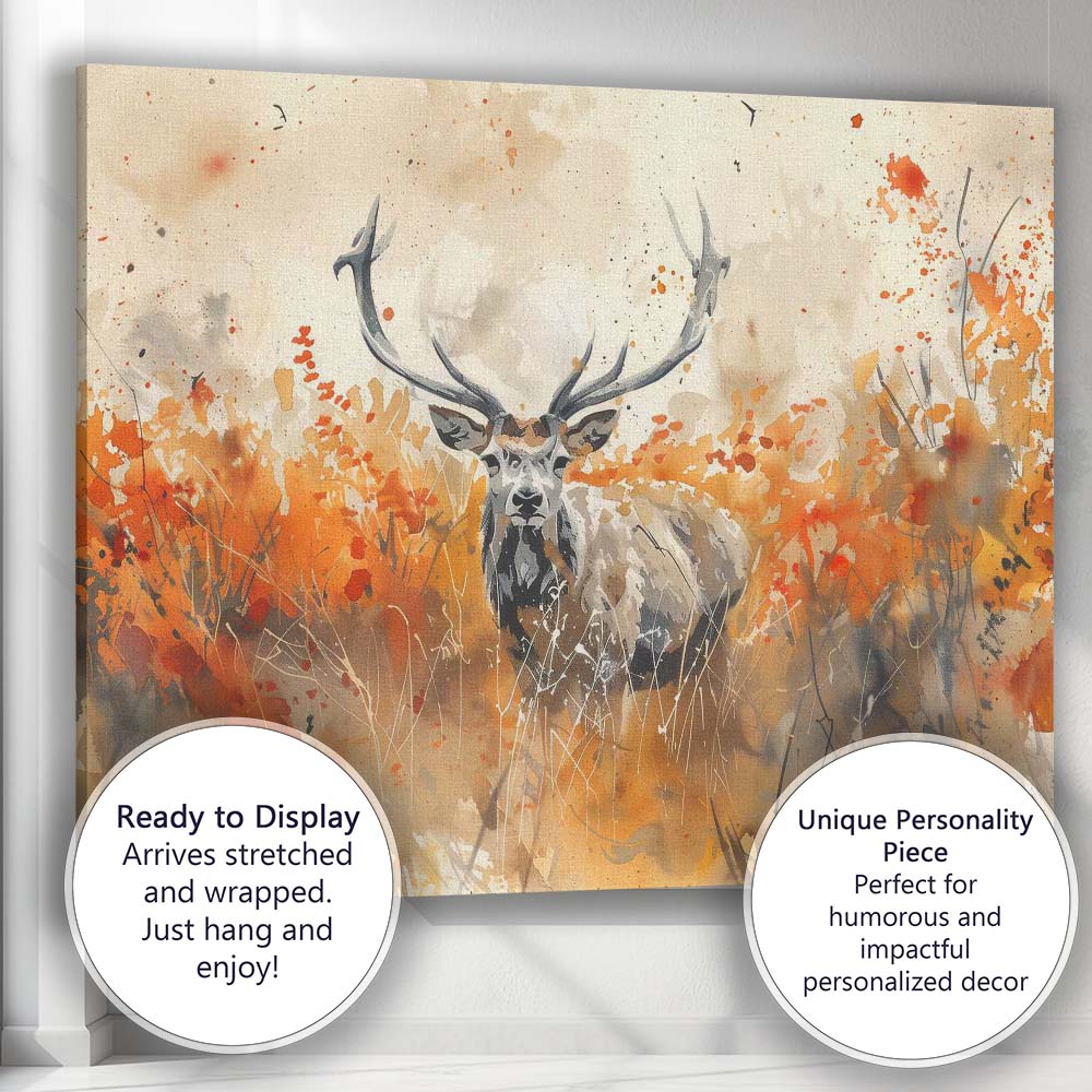 Autumn Watercolour Red Deer Forest Wildlife Canvas Wall Art Print Decor Picture Ready to Hang