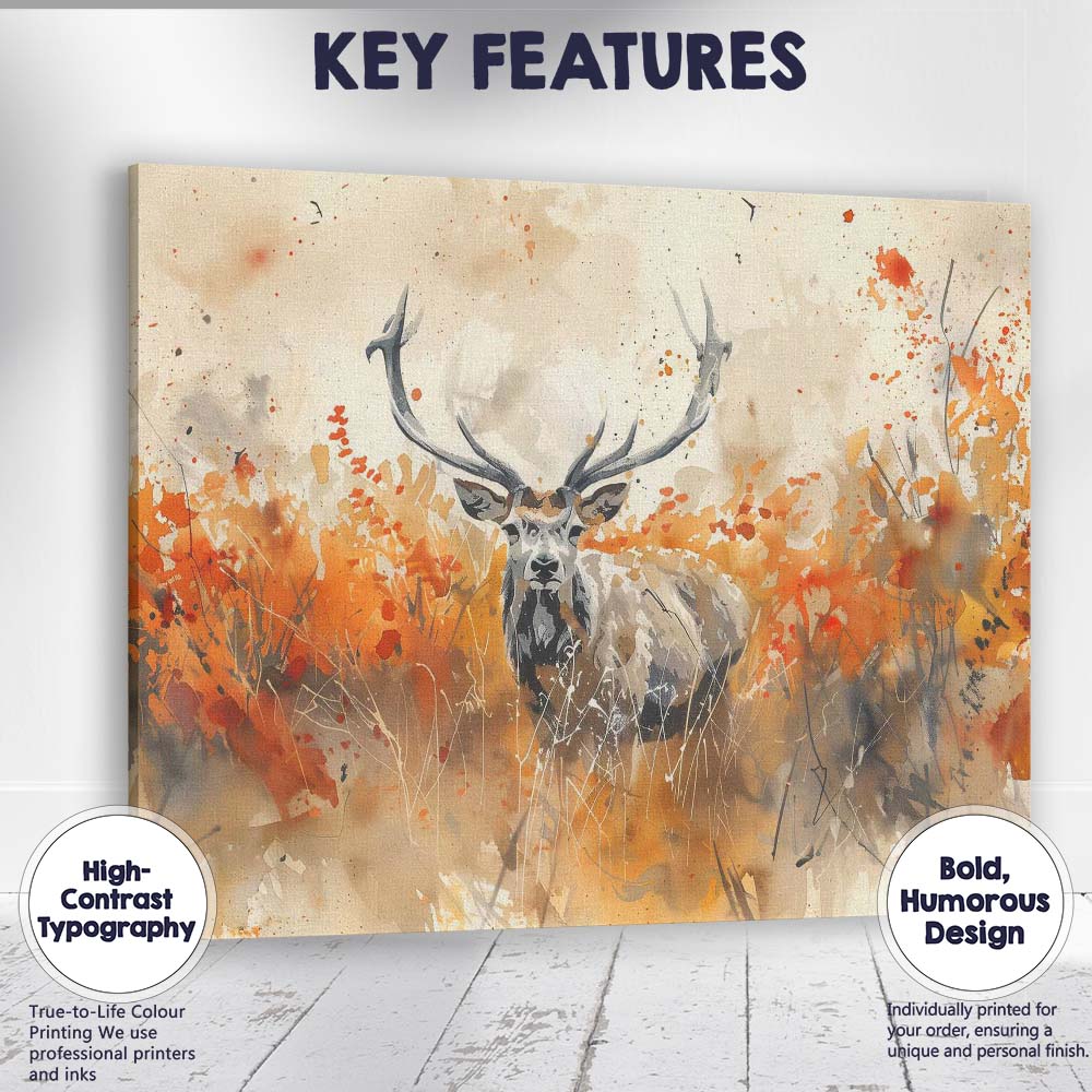 Autumn Watercolour Red Deer Forest Wildlife Canvas Wall Art Print Decor Picture Ready to Hang