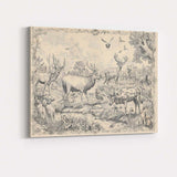 Antique Woodland Deer Wildlife Engraving Illustration Canvas Wall Art Print Decor Picture Ready to Hang