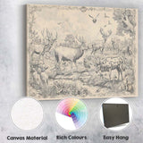 Antique Woodland Deer Wildlife Engraving Illustration Canvas Wall Art Print Decor Picture Ready to Hang