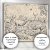 Antique Woodland Deer Wildlife Engraving Illustration Canvas Wall Art Print Decor Picture Ready to Hang