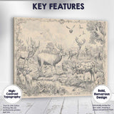 Antique Woodland Deer Wildlife Engraving Illustration Canvas Wall Art Print Decor Picture Ready to Hang