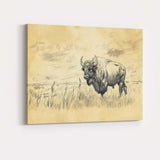 Classic Bison Wildlife Pencil Drawing Prairie Canvas Wall Art Print Decor Picture Ready to Hang