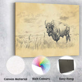 Classic Bison Wildlife Pencil Drawing Prairie Canvas Wall Art Print Decor Picture Ready to Hang