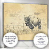 Classic Bison Wildlife Pencil Drawing Prairie Canvas Wall Art Print Decor Picture Ready to Hang