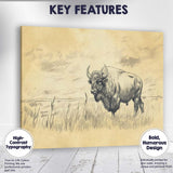 Classic Bison Wildlife Pencil Drawing Prairie Canvas Wall Art Print Decor Picture Ready to Hang