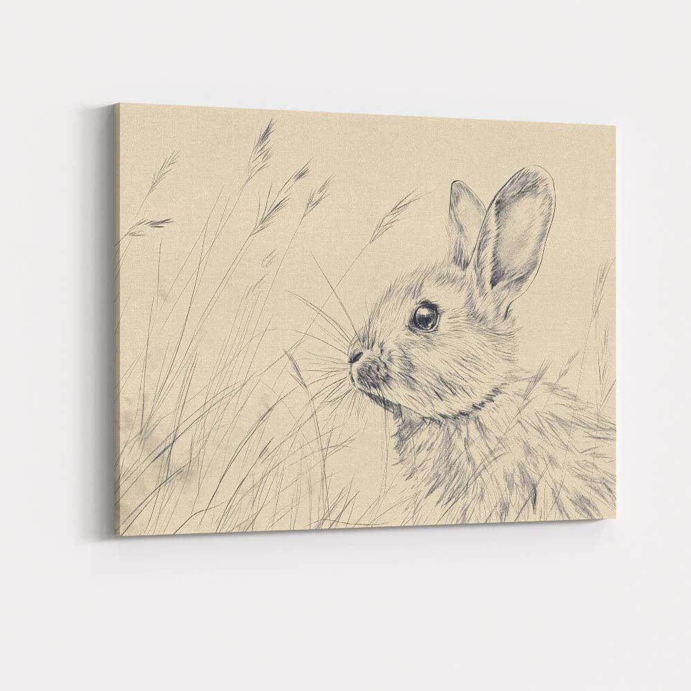Delicate Rabbit Pencil Sketch Meadow Wildlife Canvas Wall Art Print Decor Picture Ready to Hang