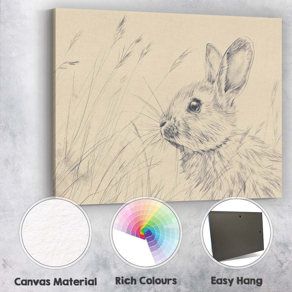 Delicate Rabbit Pencil Sketch Meadow Wildlife Canvas Wall Art Print Decor Picture Ready to Hang
