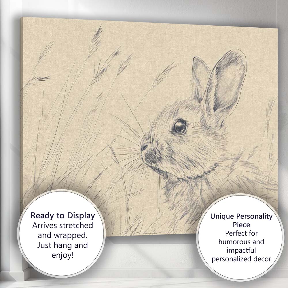 Delicate Rabbit Pencil Sketch Meadow Wildlife Canvas Wall Art Print Decor Picture Ready to Hang