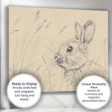 Delicate Rabbit Pencil Sketch Meadow Wildlife Canvas Wall Art Print Decor Picture Ready to Hang