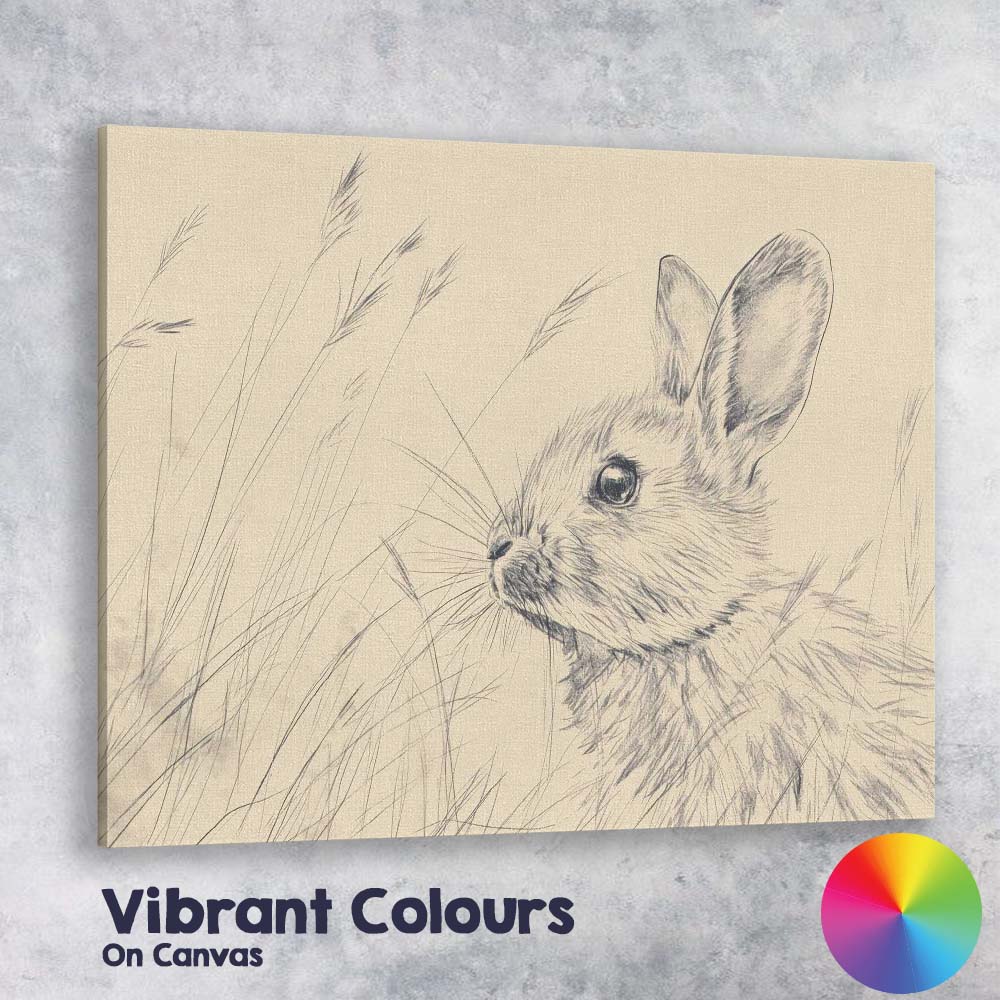 Delicate Rabbit Pencil Sketch Meadow Wildlife Canvas Wall Art Print Decor Picture Ready to Hang