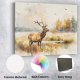 Golden Watercolour Red Deer Woodland Landscape Canvas Wall Art Print Decor Picture Ready to Hang