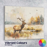 Golden Watercolour Red Deer Woodland Landscape Canvas Wall Art Print Decor Picture Ready to Hang