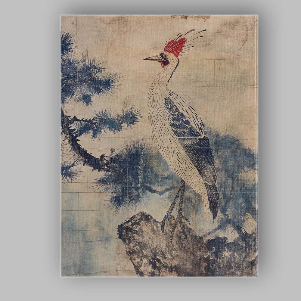 Japanese Style Red Crowned Crane Nature Illustration Canvas Wall Art Print Decor Picture Ready to Hang