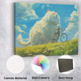 Whimsical Giant White Cat Cycling Countryside Fantasy Canvas Wall Art Print Decor Picture Ready to Hang