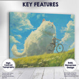 Whimsical Giant White Cat Cycling Countryside Fantasy Canvas Wall Art Print Decor Picture Ready to Hang