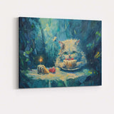 Dreamy White Kitten Birthday Cake Fantasy Painting Canvas Wall Art Print Decor Picture Ready to Hang