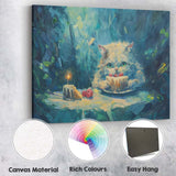 Dreamy White Kitten Birthday Cake Fantasy Painting Canvas Wall Art Print Decor Picture Ready to Hang
