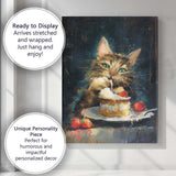 Playful Kitten Eating Cream Cake Strawberry Dessert Canvas Wall Art Print Decor Picture Ready to Hang