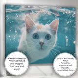 Blue Eyed White Kitten Underwater Portrait Canvas Wall Art Print Decor Picture Ready to Hang