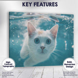 Blue Eyed White Kitten Underwater Portrait Canvas Wall Art Print Decor Picture Ready to Hang