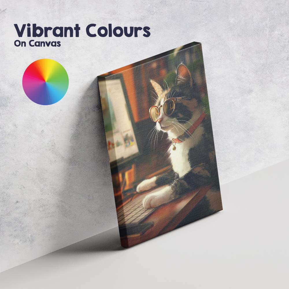 Smart Tuxedo Cat Wearing Glasses Home Office Canvas Wall Art Print Decor Picture Ready to Hang