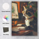 Smart Tuxedo Cat Wearing Glasses Home Office Canvas Wall Art Print Decor Picture Ready to Hang