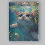 Cute Curious Kitten Underwater Close Up Painting Canvas Wall Art Print Decor Picture Ready to Hang