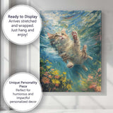 Playful Kitten Swimming Underwater Floral Fantasy Canvas Wall Art Print Decor Picture Ready to Hang