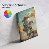 Autumn Cat Riding Bicycle Countryside Portrait Canvas Wall Art Print Decor Picture Ready to Hang