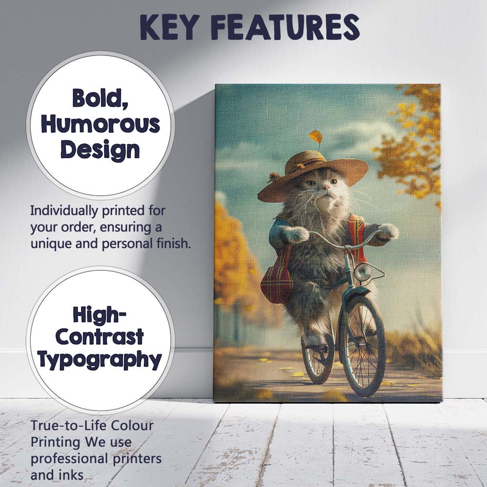 Autumn Cat Riding Bicycle Countryside Portrait Canvas Wall Art Print Decor Picture Ready to Hang