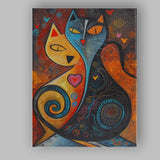 Colourful Abstract Love Cats Modern Cubist Painting Canvas Wall Art Print Decor Picture Ready to Hang