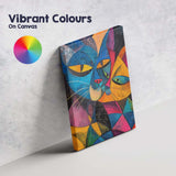 Vibrant Geometric Cat Portrait Abstract Cubist Artwork Canvas Wall Art Print Decor Picture Ready to Hang