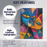 Vibrant Geometric Cat Portrait Abstract Cubist Artwork Canvas Wall Art Print Decor Picture Ready to Hang
