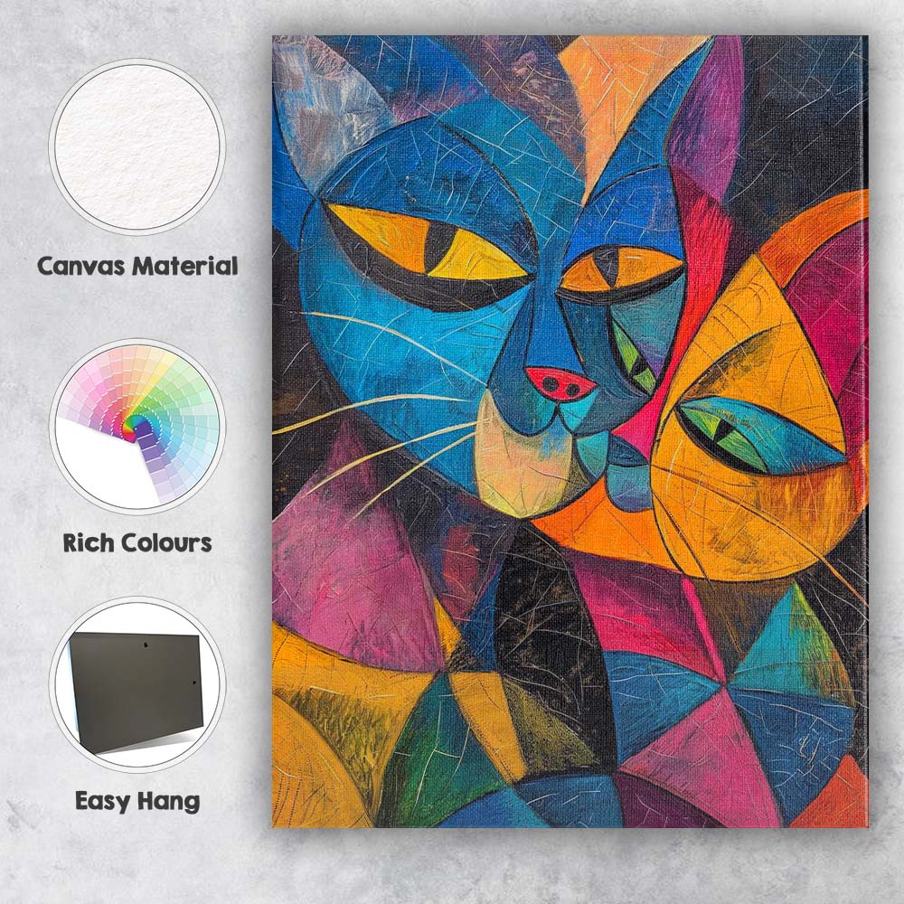 Vibrant Geometric Cat Portrait Abstract Cubist Artwork Canvas Wall Art Print Decor Picture Ready to Hang