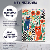 Scandinavian Folk Art Cats And Floral Garden Illustration Canvas Wall Art Print Decor Picture Ready to Hang