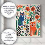 Scandinavian Folk Art Cats And Floral Garden Illustration Canvas Wall Art Print Decor Picture Ready to Hang