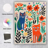 Scandinavian Folk Art Cats And Floral Garden Illustration Canvas Wall Art Print Decor Picture Ready to Hang