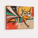 Playful Rainbow Striped Cat Abstract Folk Art Canvas Wall Art Print Decor Picture Ready to Hang
