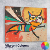 Playful Rainbow Striped Cat Abstract Folk Art Canvas Wall Art Print Decor Picture Ready to Hang