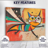 Playful Rainbow Striped Cat Abstract Folk Art Canvas Wall Art Print Decor Picture Ready to Hang