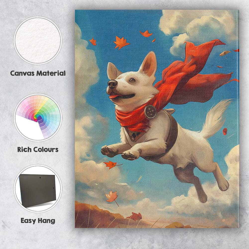 Happy Flying White Dog Autumn Sky Fantasy Canvas Wall Art Print Decor Picture Ready to Hang