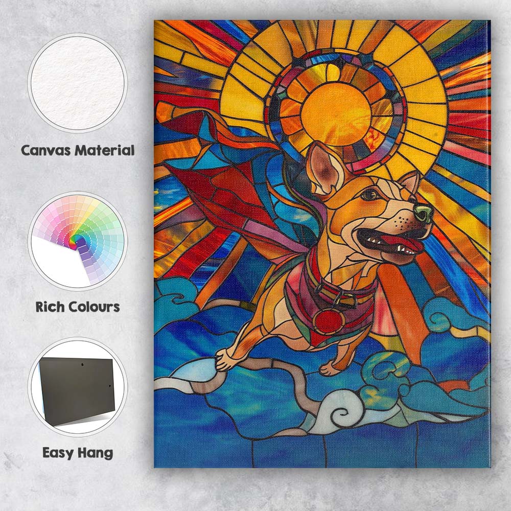 Stained Glass Superhero Dog Sunburst Fantasy Art Canvas Wall Art Print Decor Picture Ready to Hang