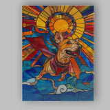 Stained Glass Superhero Dog Sunburst Fantasy Art Canvas Wall Art Print Decor Picture Ready to Hang